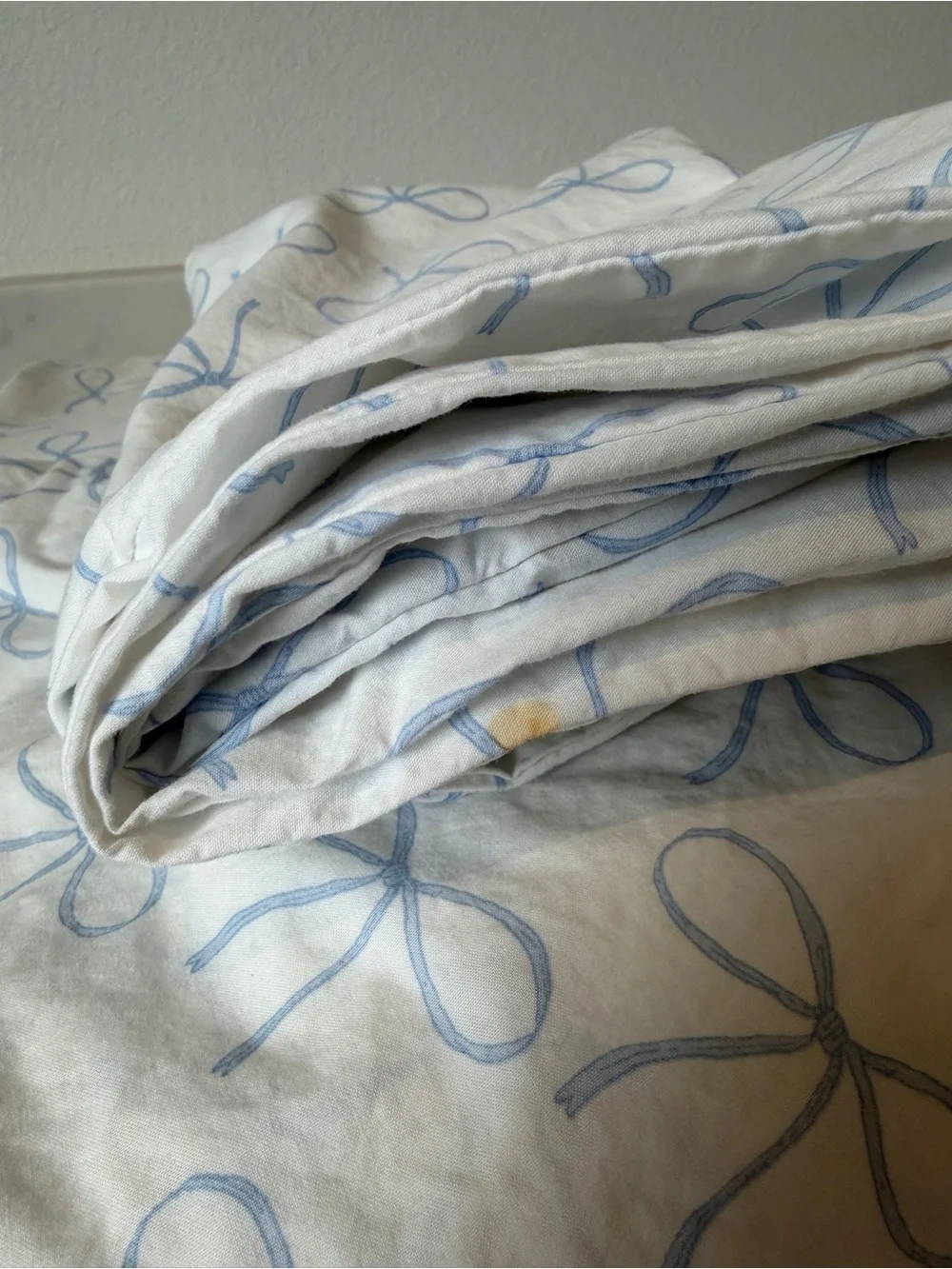 PB Teen, Queen Size Cotton Bow-Print Sheet Set, Blue SEE Photos